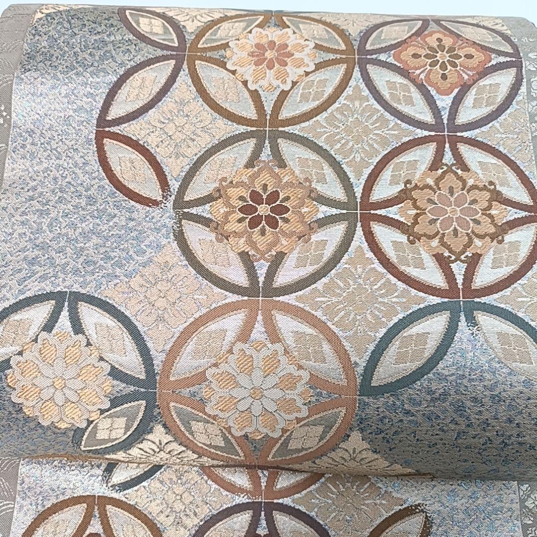 540 華 袋帯 七宝 花 螺鈿調 銀