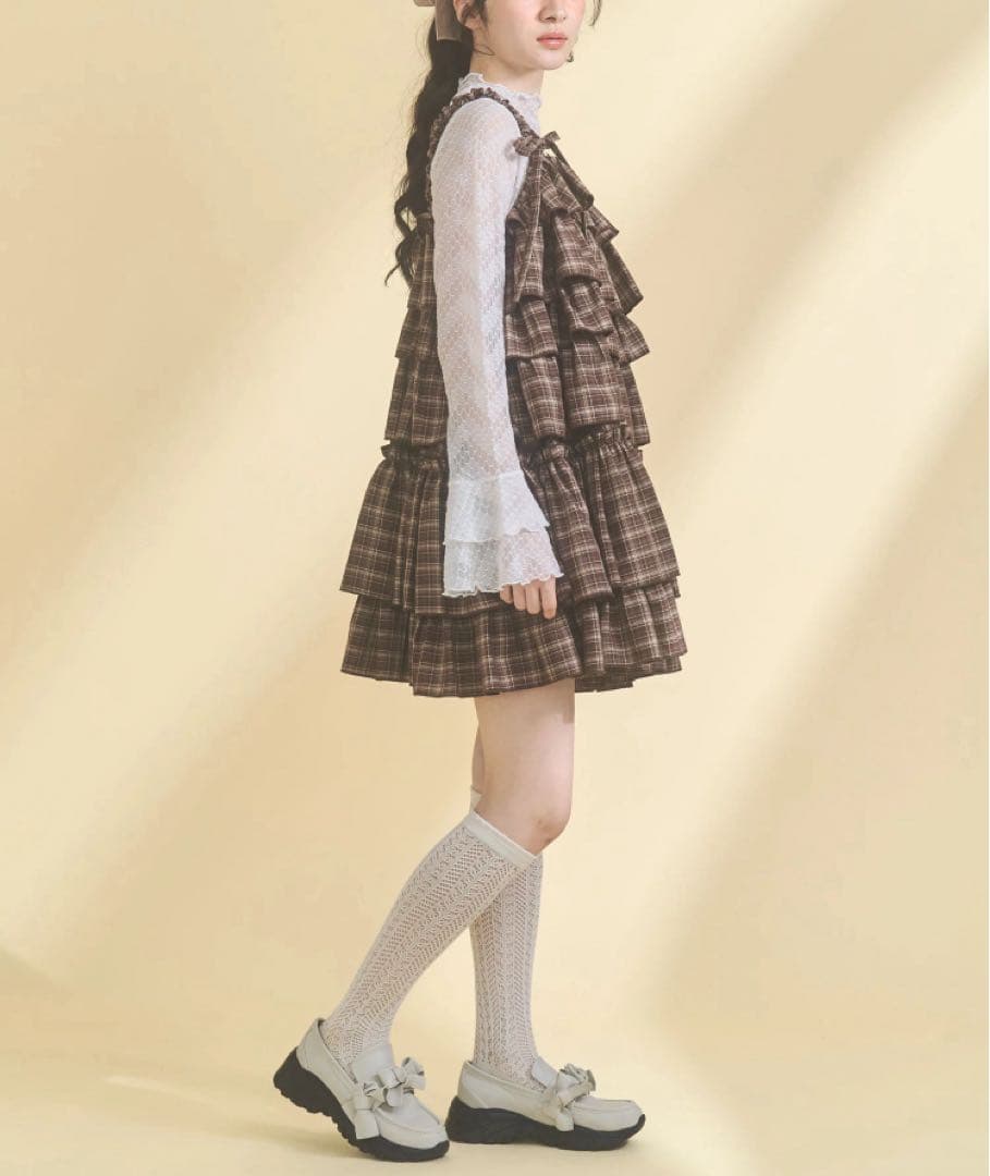 メリージェニー　merry jenny チェックホイップクリームミニワンピース