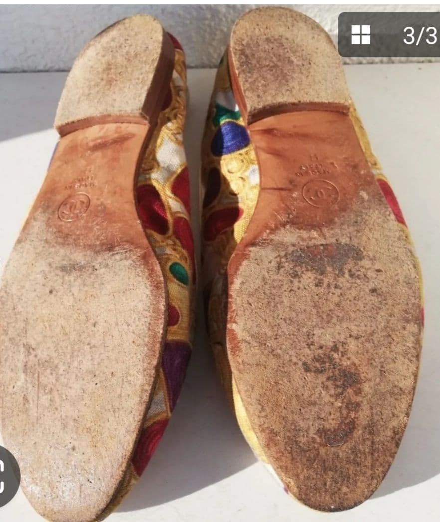 CHANEL シャネル　華やかな柄 布製フラッツ 37