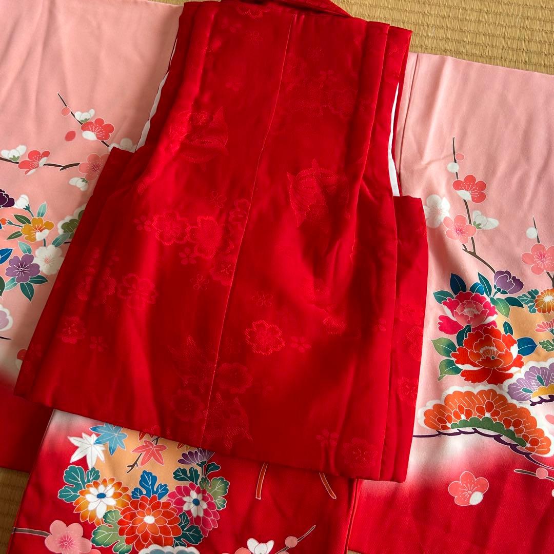 七五三 3歳 被布 着物 絹 三歳 赤 ピンク 753 子供着物 パステルカラー