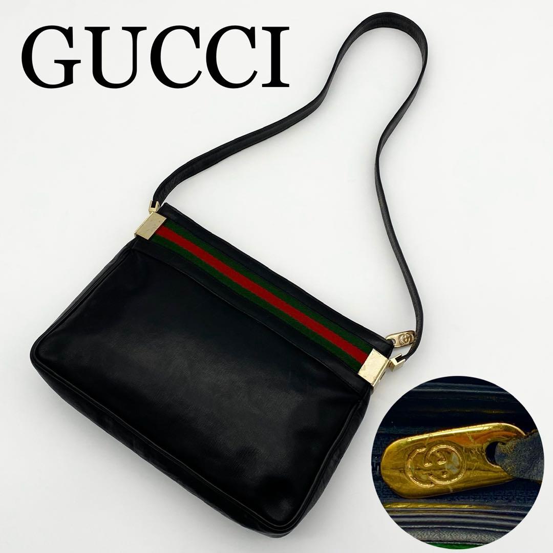 GUCCI ワンショルダーバッグ　シェリーライン　ブラック　レザー　ゴールド金具