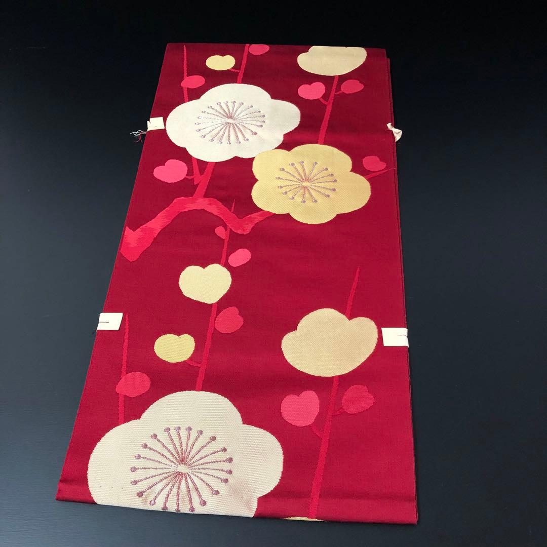 SO-767 名古屋帯 松葉仕立て 六通 八寸 正絹 梅 ハート カジュアル