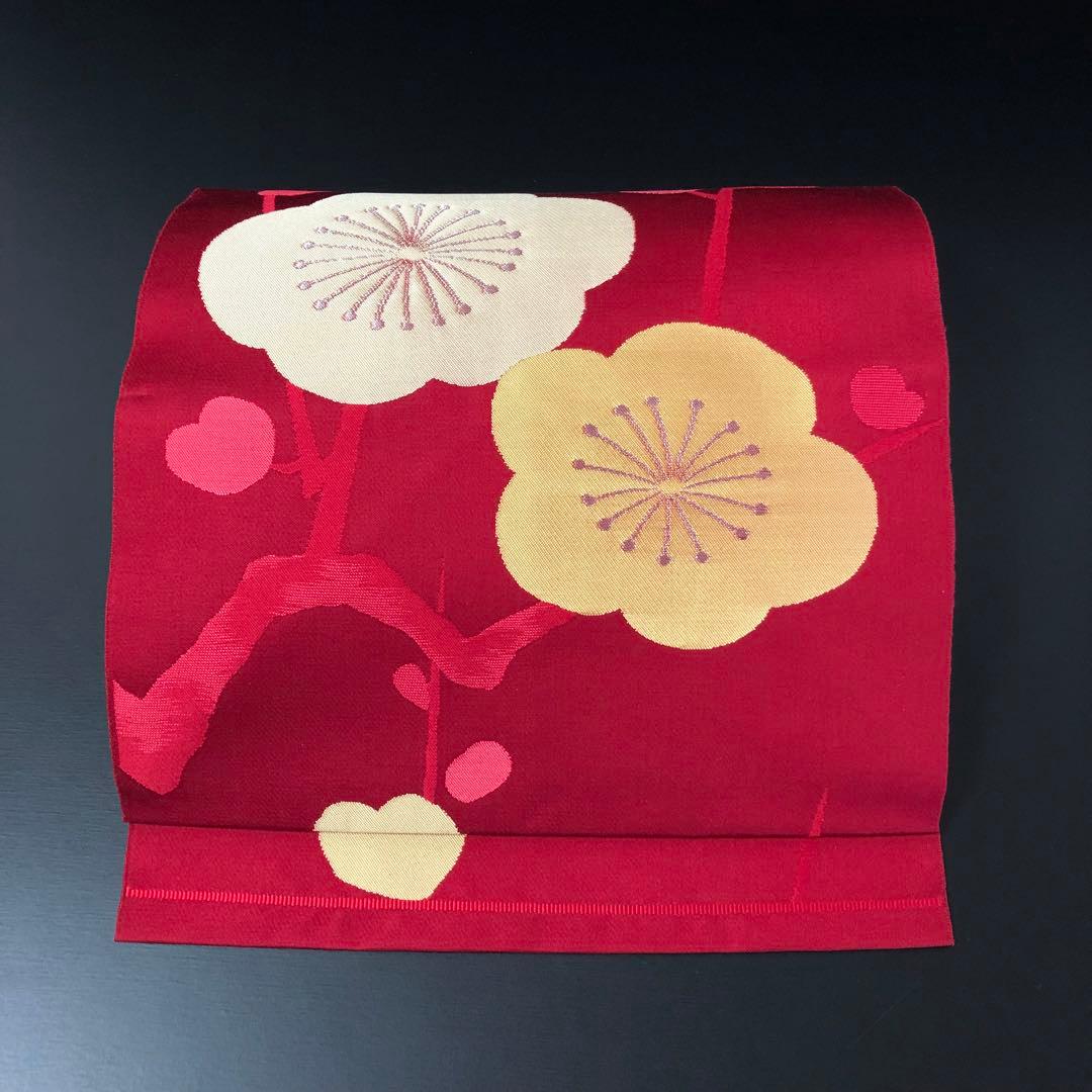 SO-767 名古屋帯 松葉仕立て 六通 八寸 正絹 梅 ハート カジュアル