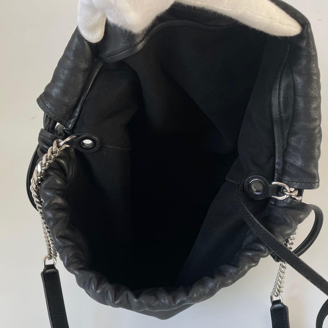 【極美品】サンローラン テディ ショルダーバッグ チェーン 巾着 レザー 黒