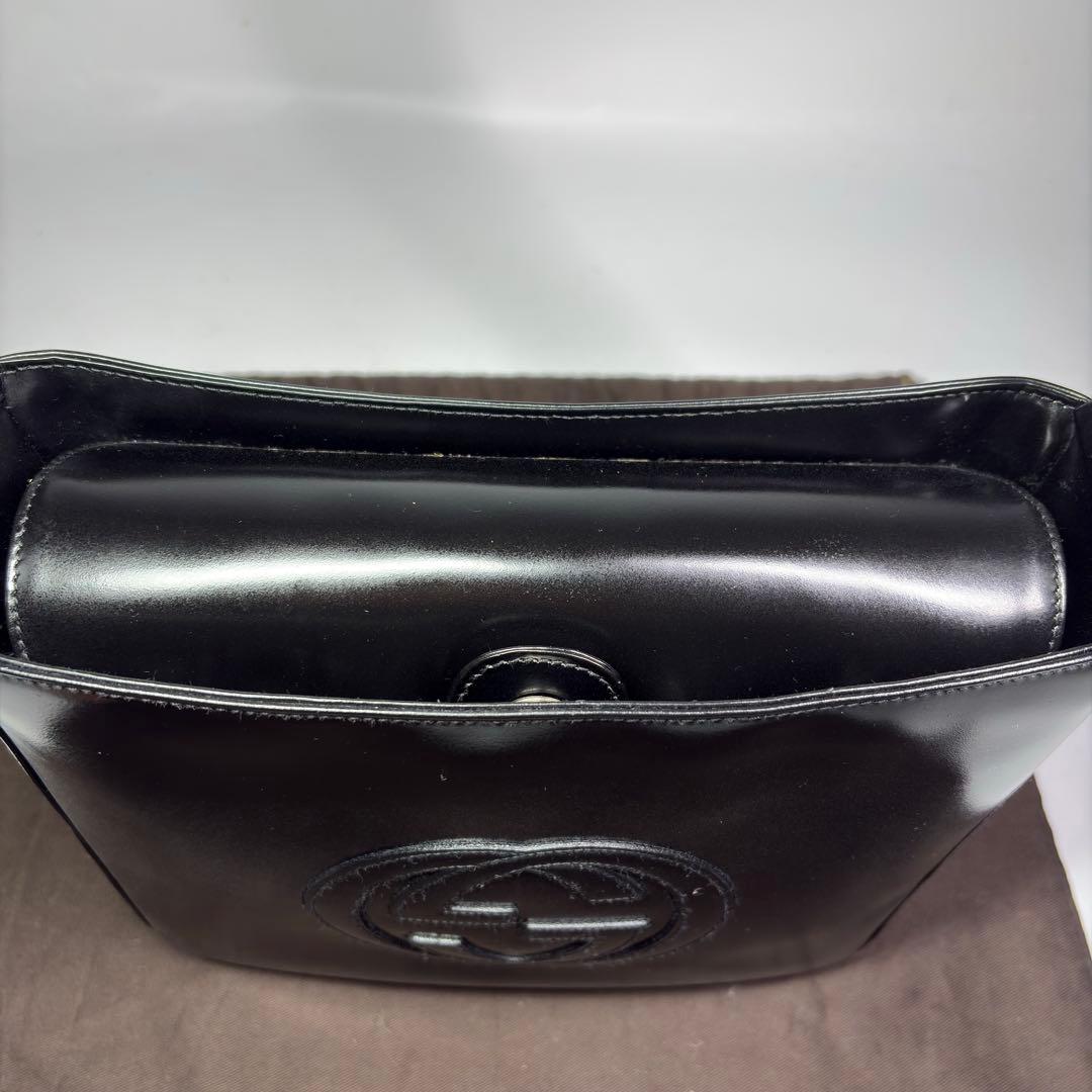 極美品　GUCCI グッチ パテントレザー ワンショルダーブラック　リペア済み