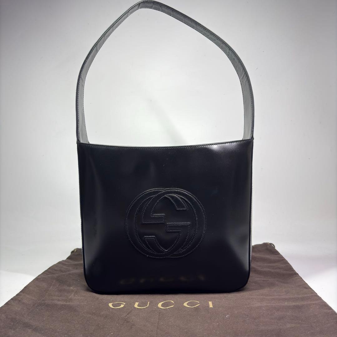 極美品　GUCCI グッチ パテントレザー ワンショルダーブラック　リペア済み