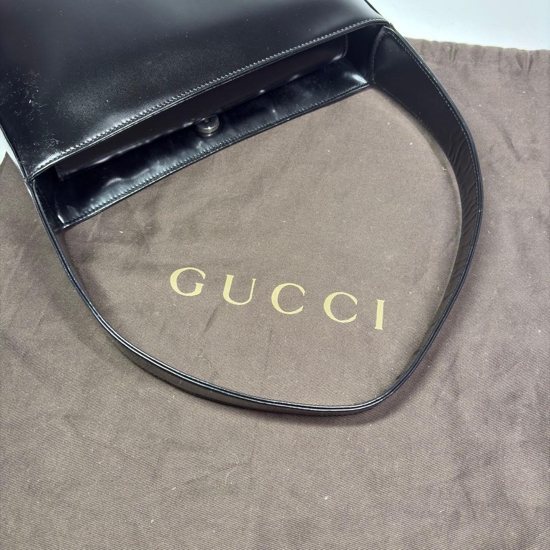 極美品　GUCCI グッチ パテントレザー ワンショルダーブラック　リペア済み