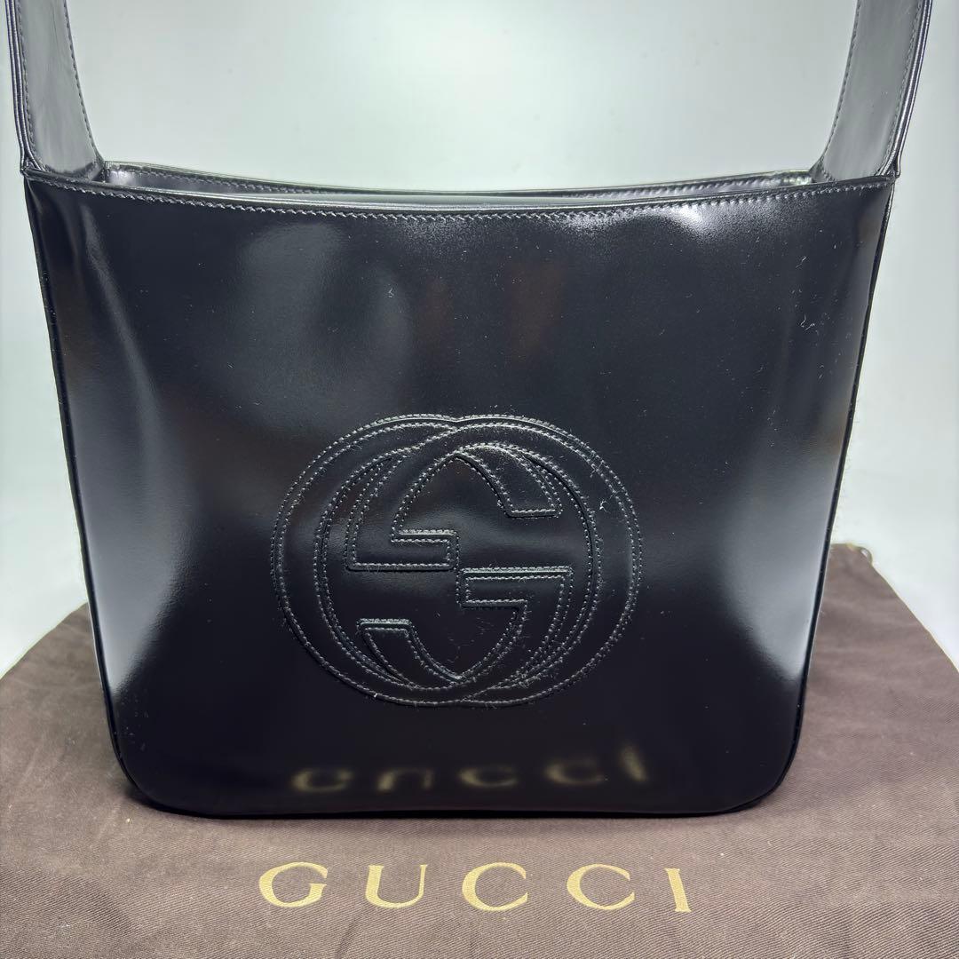 極美品　GUCCI グッチ パテントレザー ワンショルダーブラック　リペア済み
