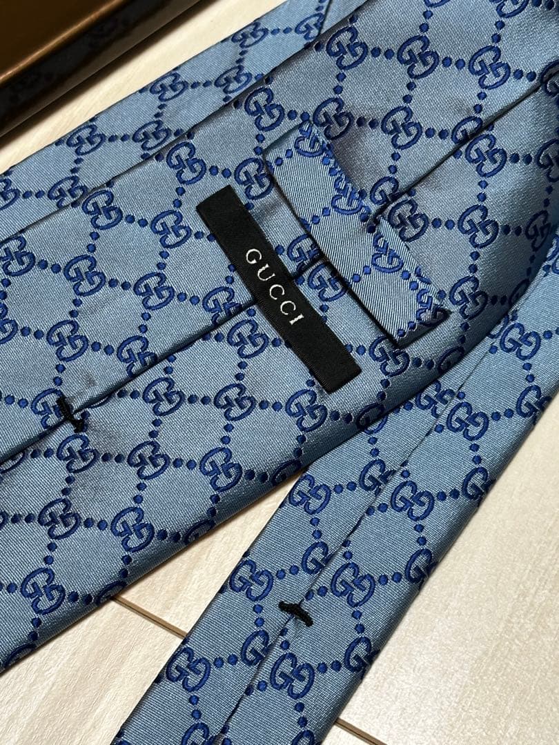 GUCCI ブルー GGパターン ネクタイ