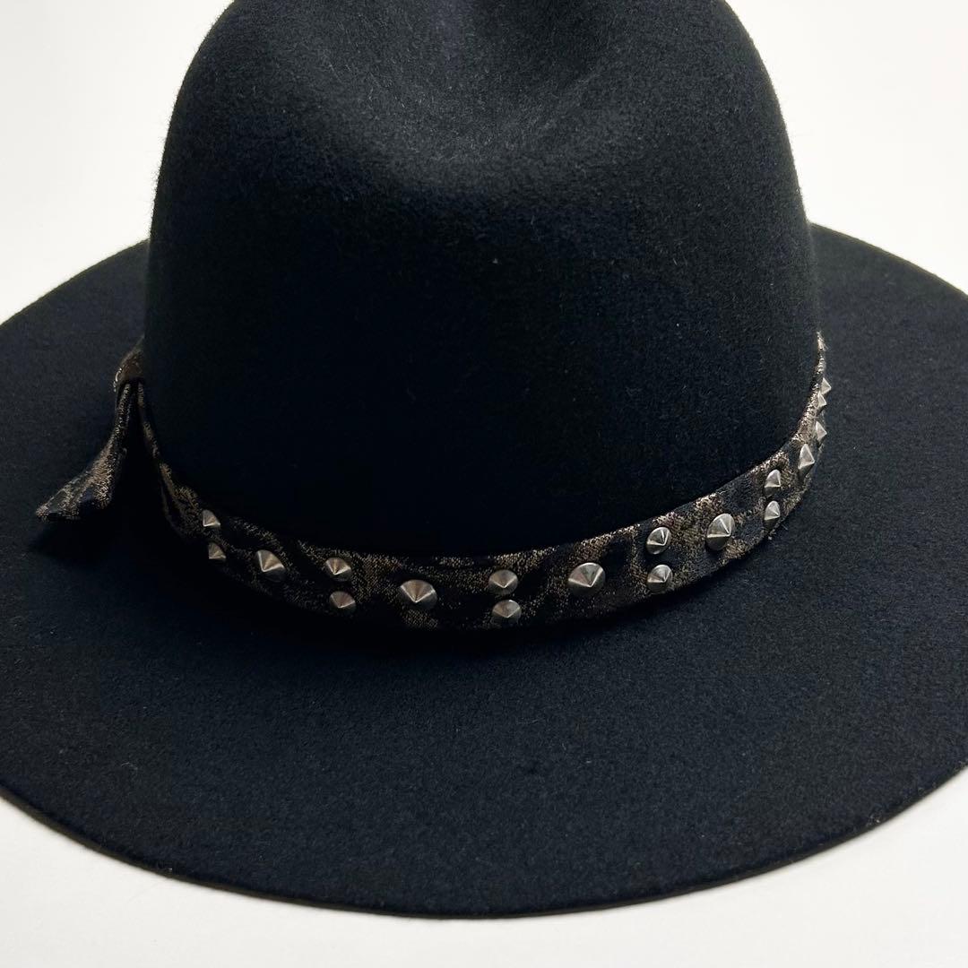 【美品】ROEN/ロエン/レオパードスタッズリボンウールハット/ブラック