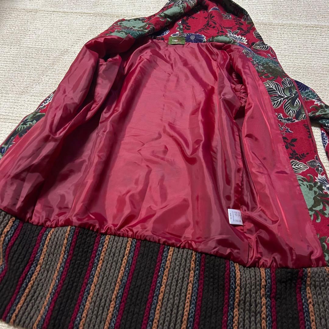 GLAMDY グラムディ　和風花柄　ロングコート　和柄　モヘヤ混　総柄　異素材