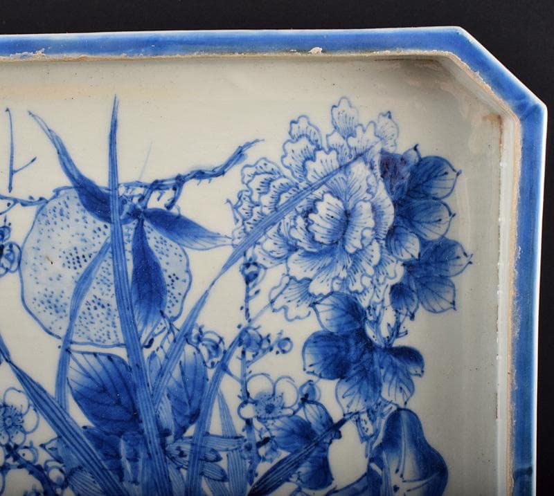 ドラ公式アカウント　中国　青花四君子草花文　長角皿　C　R3355