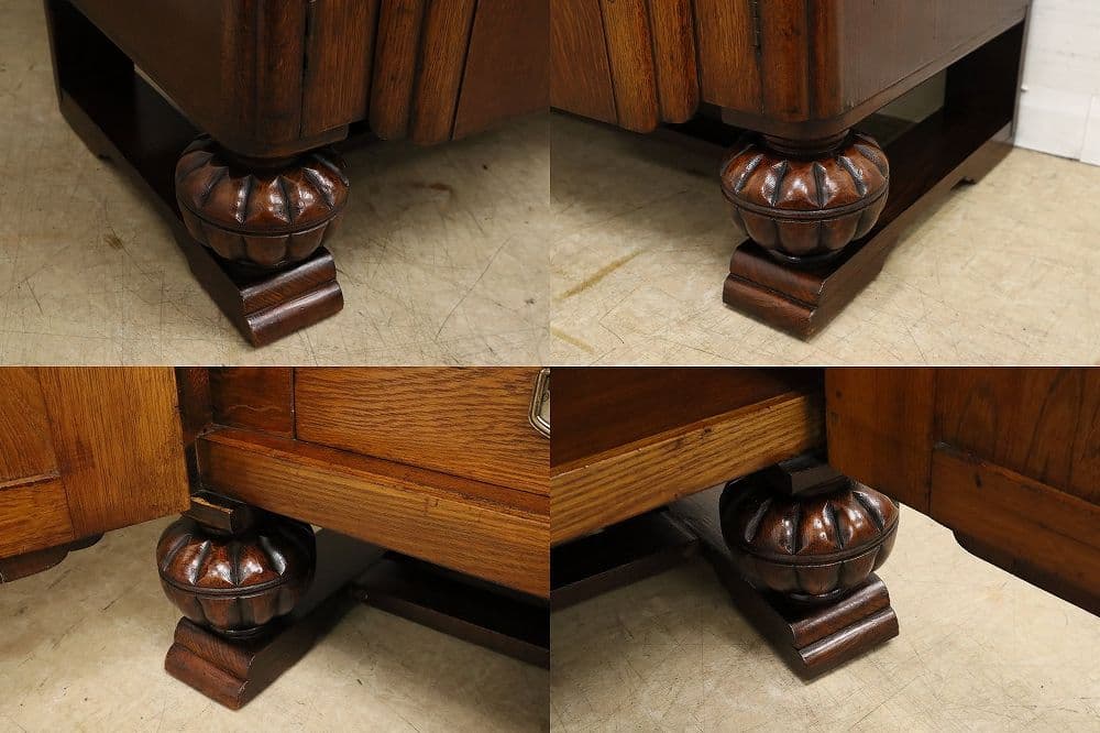 英国アンティーク・オーク材 サイドボード・木彫刻・バルボスレッグ・アールデコ