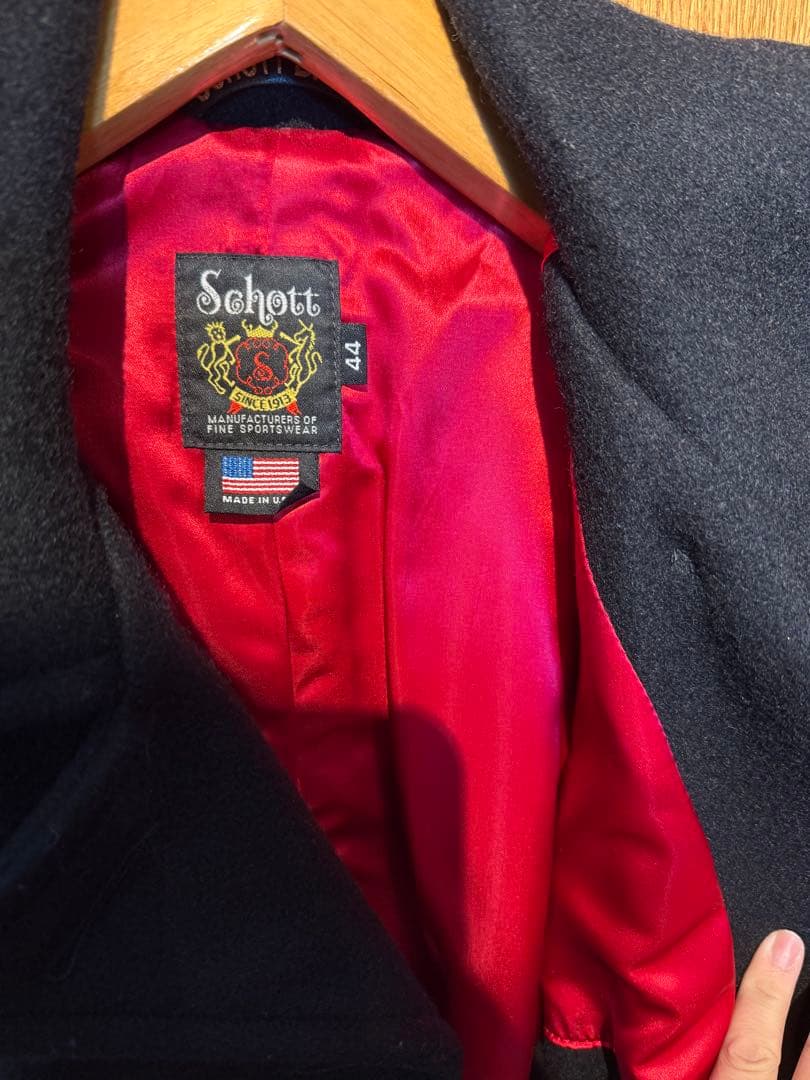 Schott ブラック ウール ピーコート