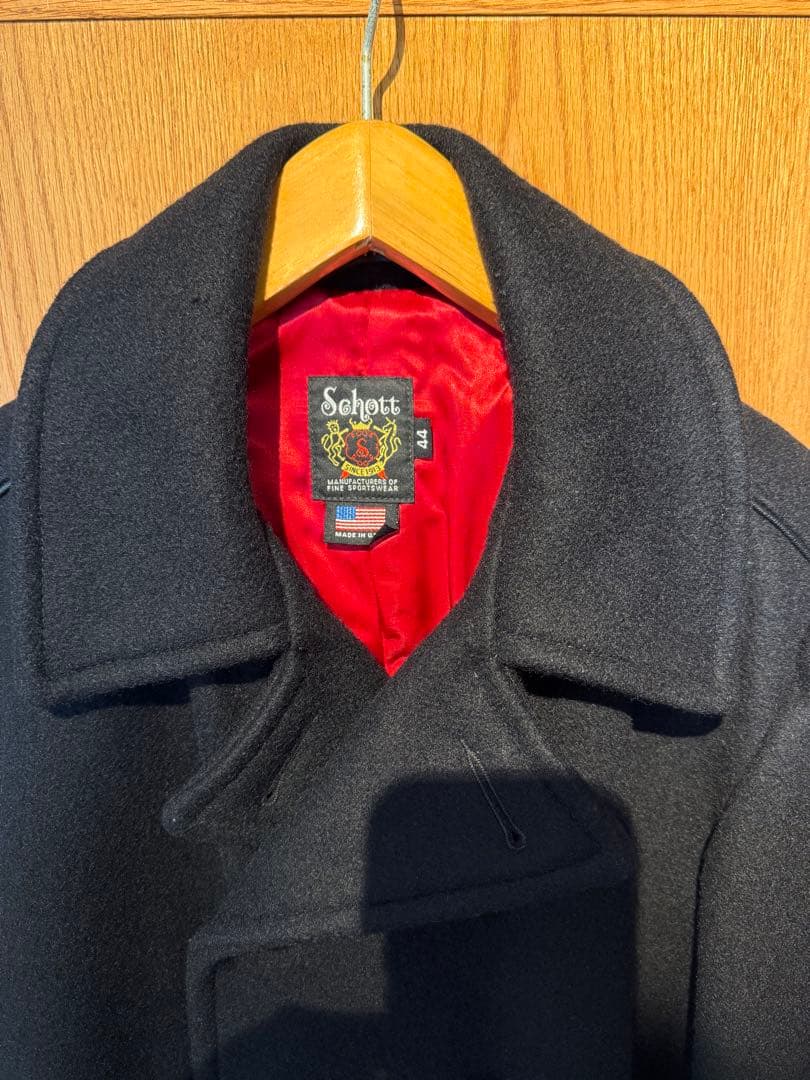 Schott ブラック ウール ピーコート