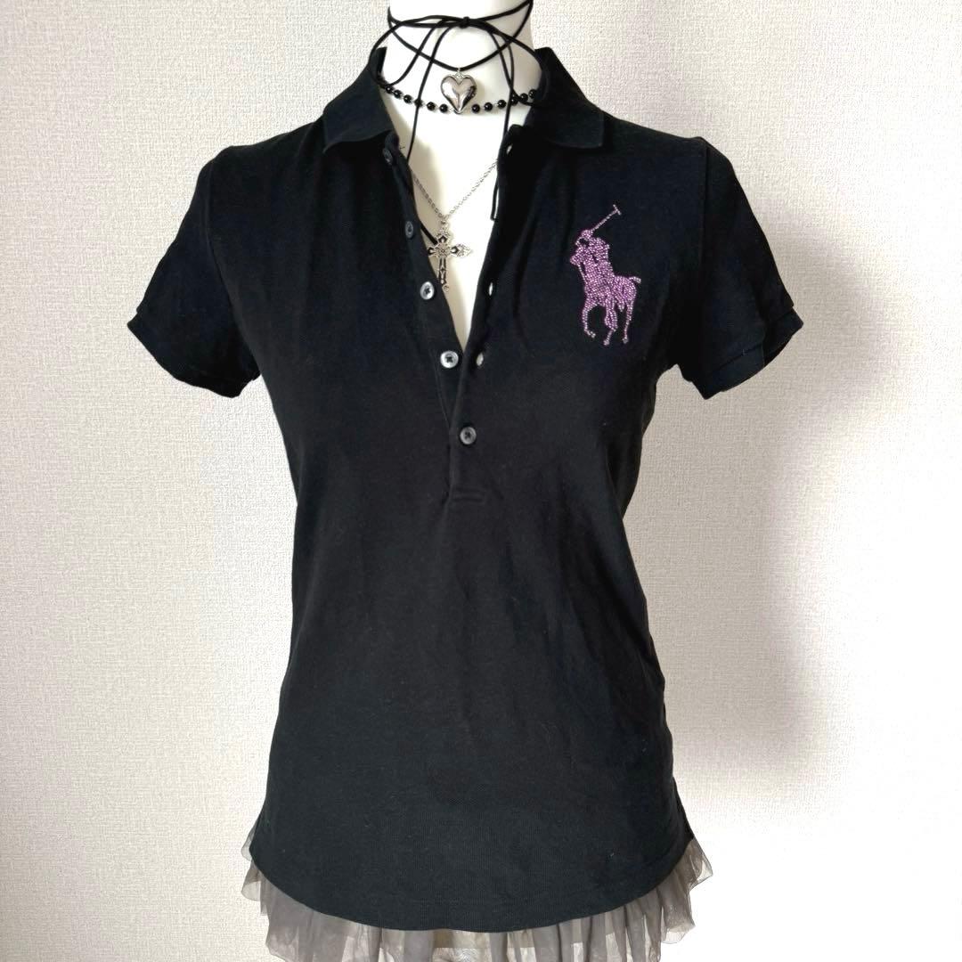 Y2K 00s ラルフローレン ビッグポニー ポロシャツ黒 美品ラインストーン