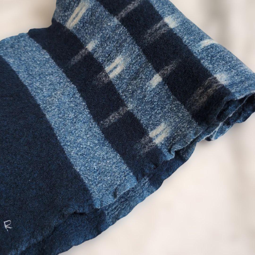 45R インドメリノカシミヤ 絣タータン ネイビー インディゴ