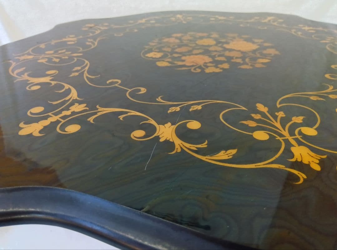 象嵌細工　サイドテーブル　コーヒーテーブル　アンティーク　花台　飾り台　グリーン