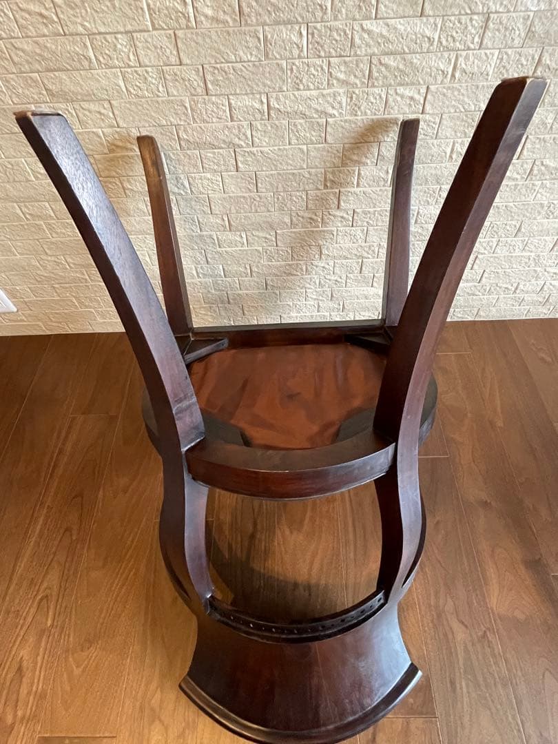 木製アームチェア レザー座面