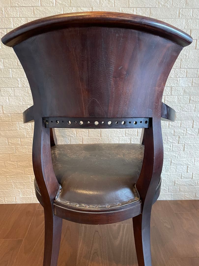 木製アームチェア レザー座面