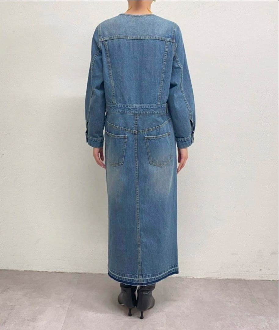 ラウンジドレス　新品タグ付き　ノーカラーデニムワンピース