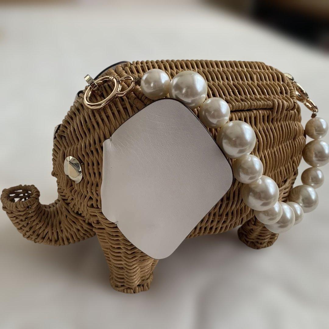 象の形 ラタン かごバッグ