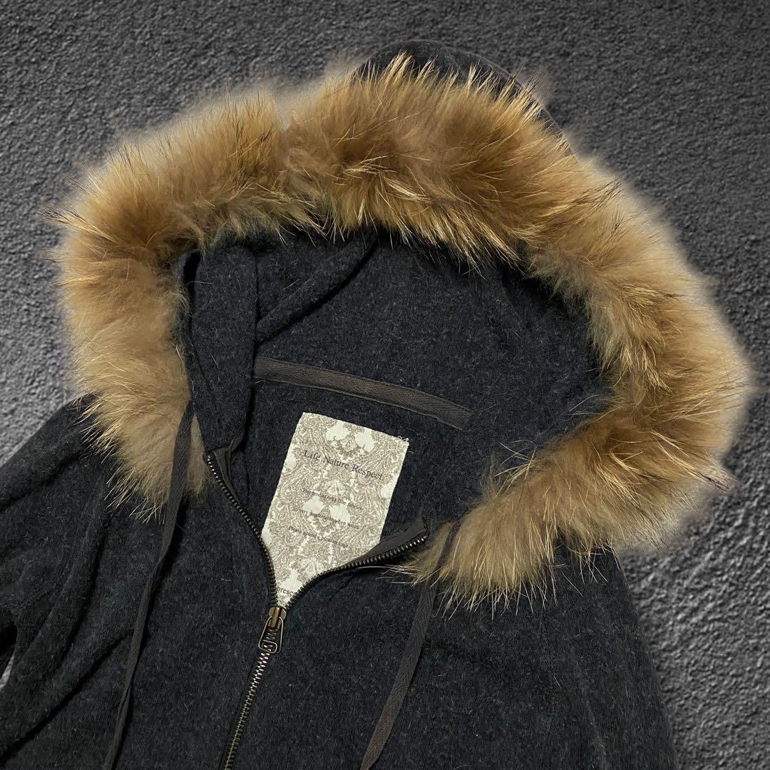 トップス goa raccoon fur zip up knit hoodie
