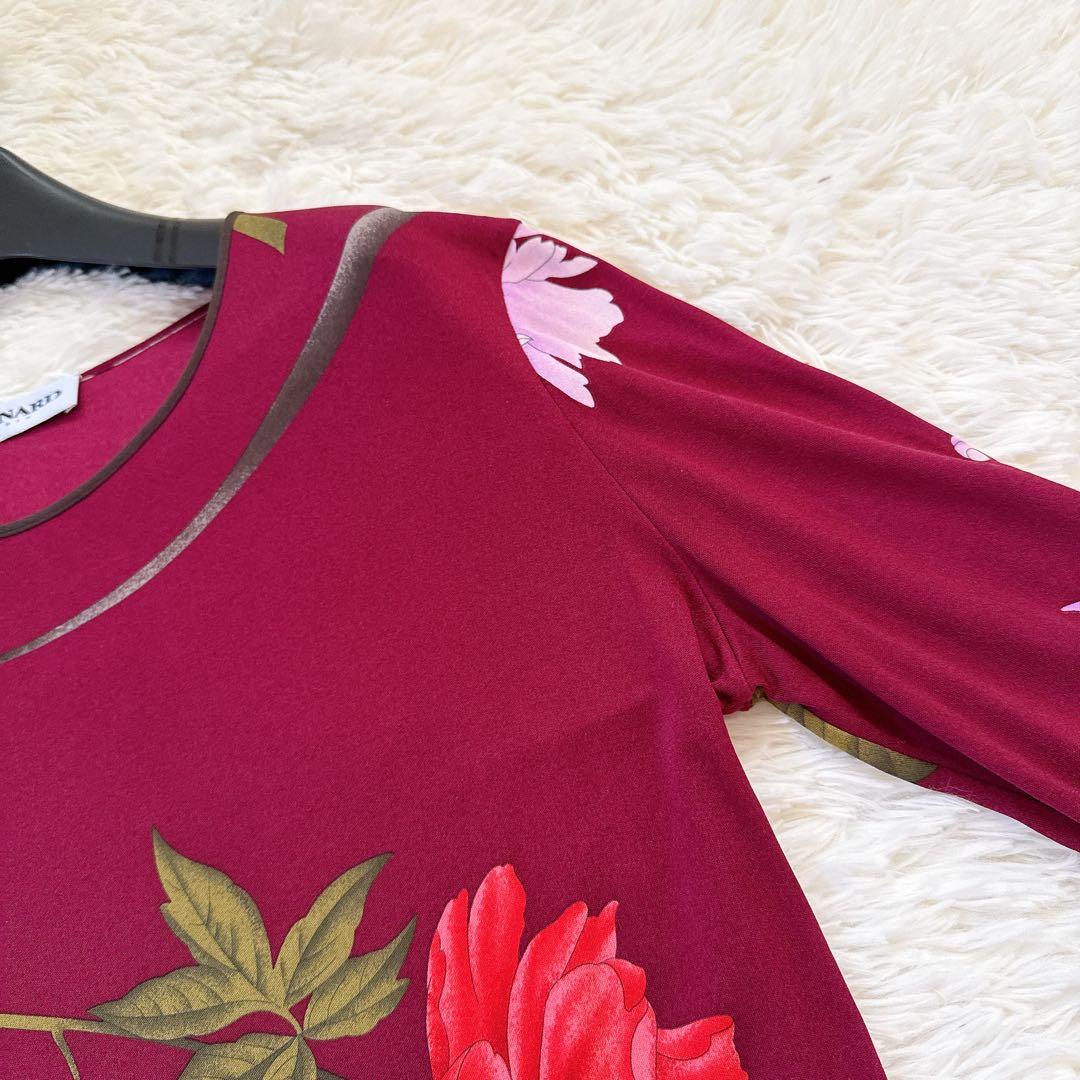 レオナール　カットソー　大きいサイズ42　花柄　シルク100% ワインレッド