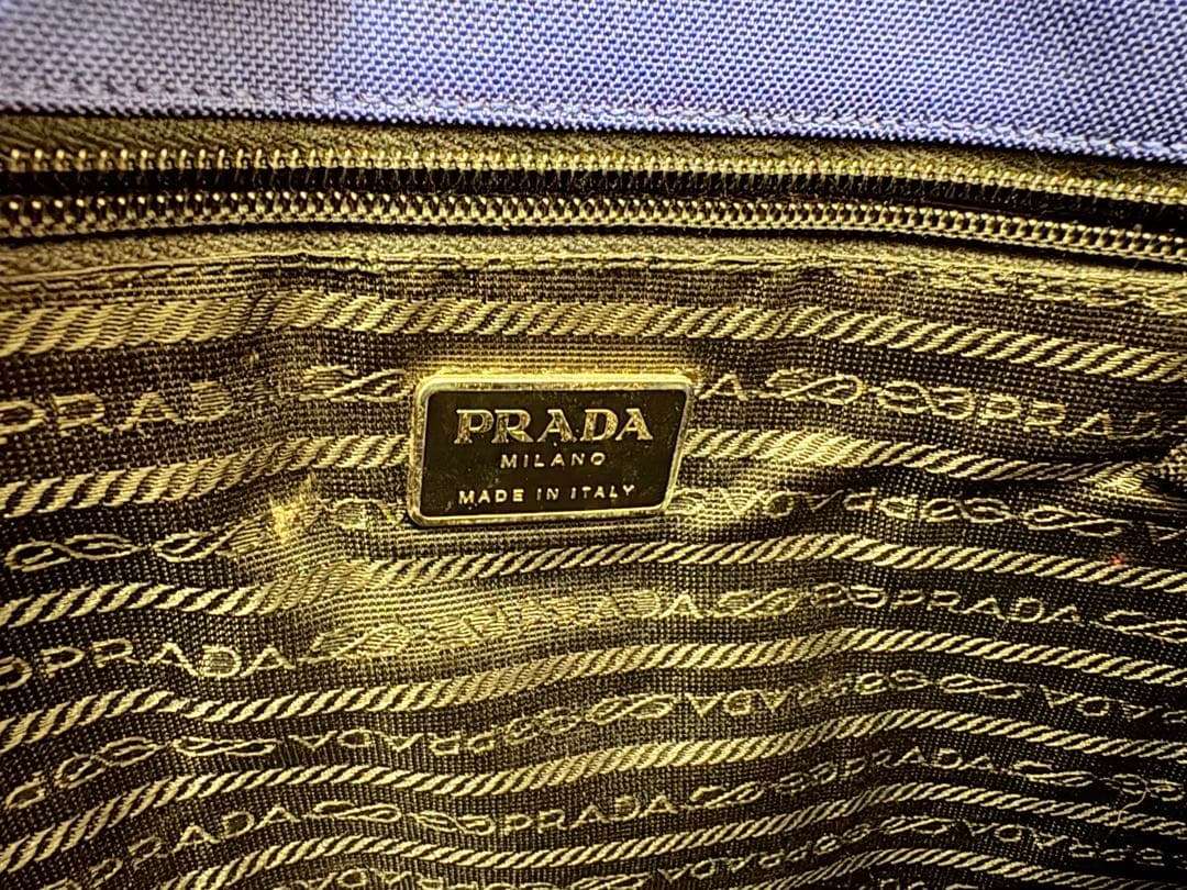 Ｒ*Ｅ様 プラダ PRADA ロゴプレート リボン トートバッグ ナイロン ブル