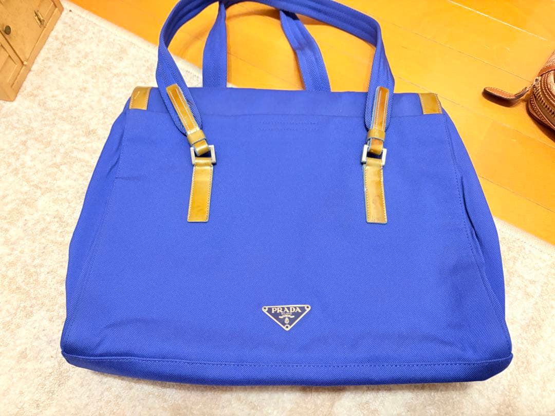 Ｒ*Ｅ様 プラダ PRADA ロゴプレート リボン トートバッグ ナイロン ブル