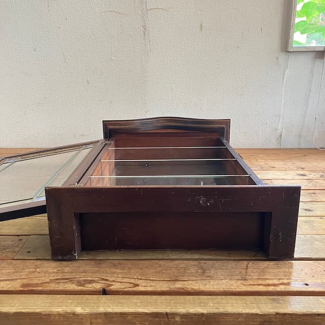 ヴィンテージ 木製 ガラスキャビネット ステンドグラス キュリオキャビネット