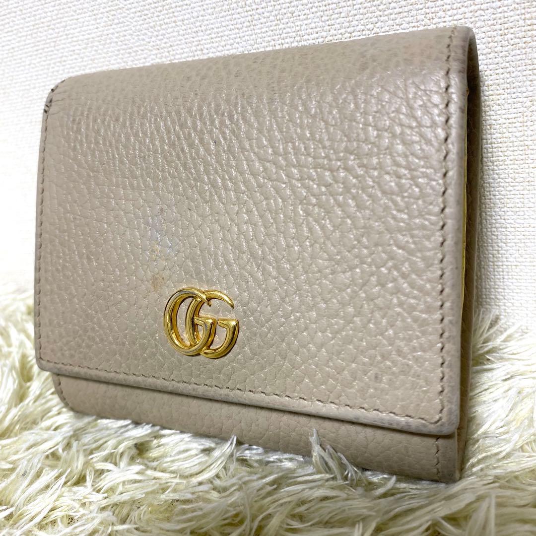 GUCCI グッチ 二つ折り財布 GGマーモント シボ革 バイカラー ウォレット