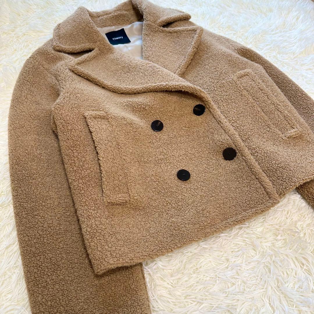 【Theory】テディフリース　ボア　ショート丈　ピーコート　ベージュ
