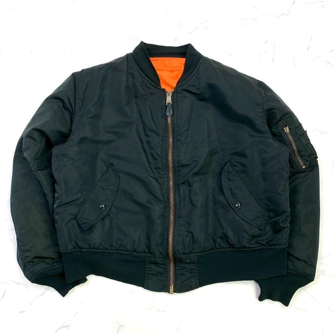 希少カラー★90s USA製 アルファ MA-1 バックロゴ 黒 XL　D258