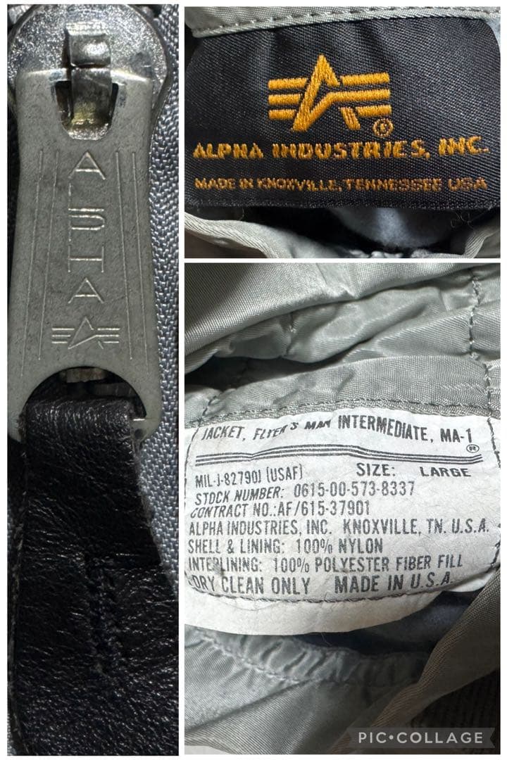 稀少色シルバー ALPHA 90s USA製 ビンテージ ボンバージャケット L