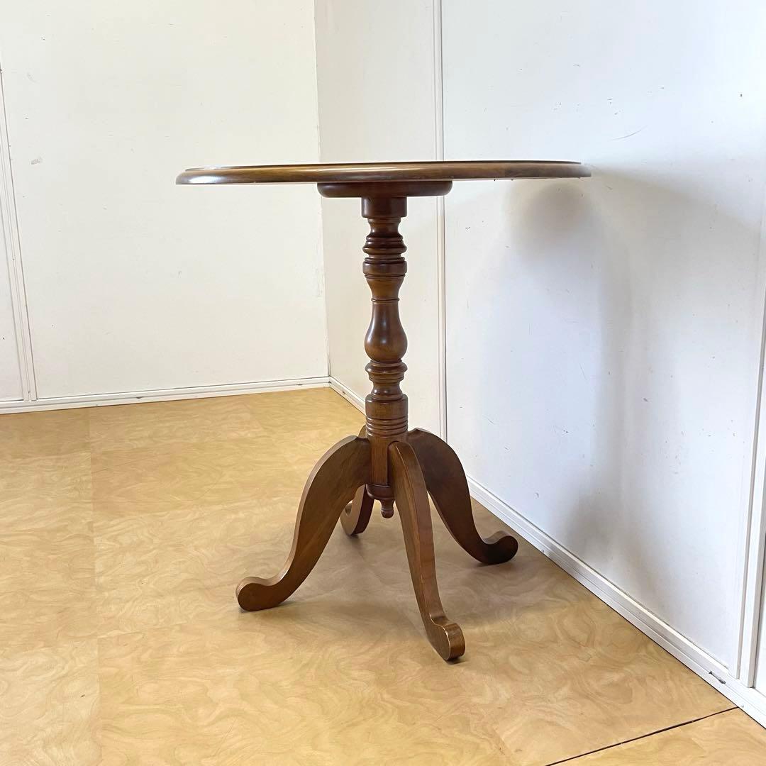 アンティーク調 丸テーブル サイドテーブル カフェテーブル 台 猫脚 木製