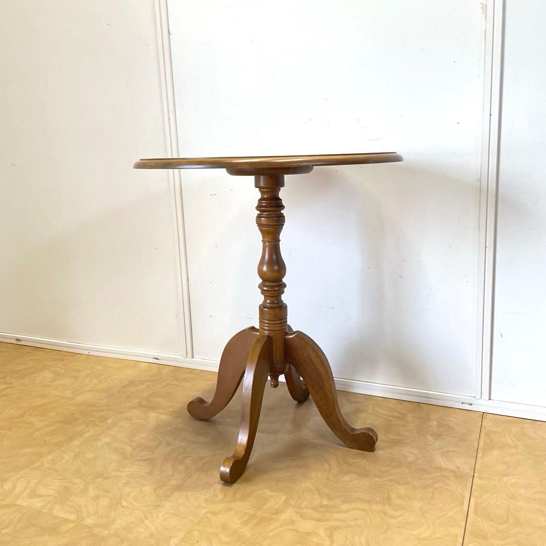 アンティーク調 丸テーブル サイドテーブル カフェテーブル 台 猫脚 木製