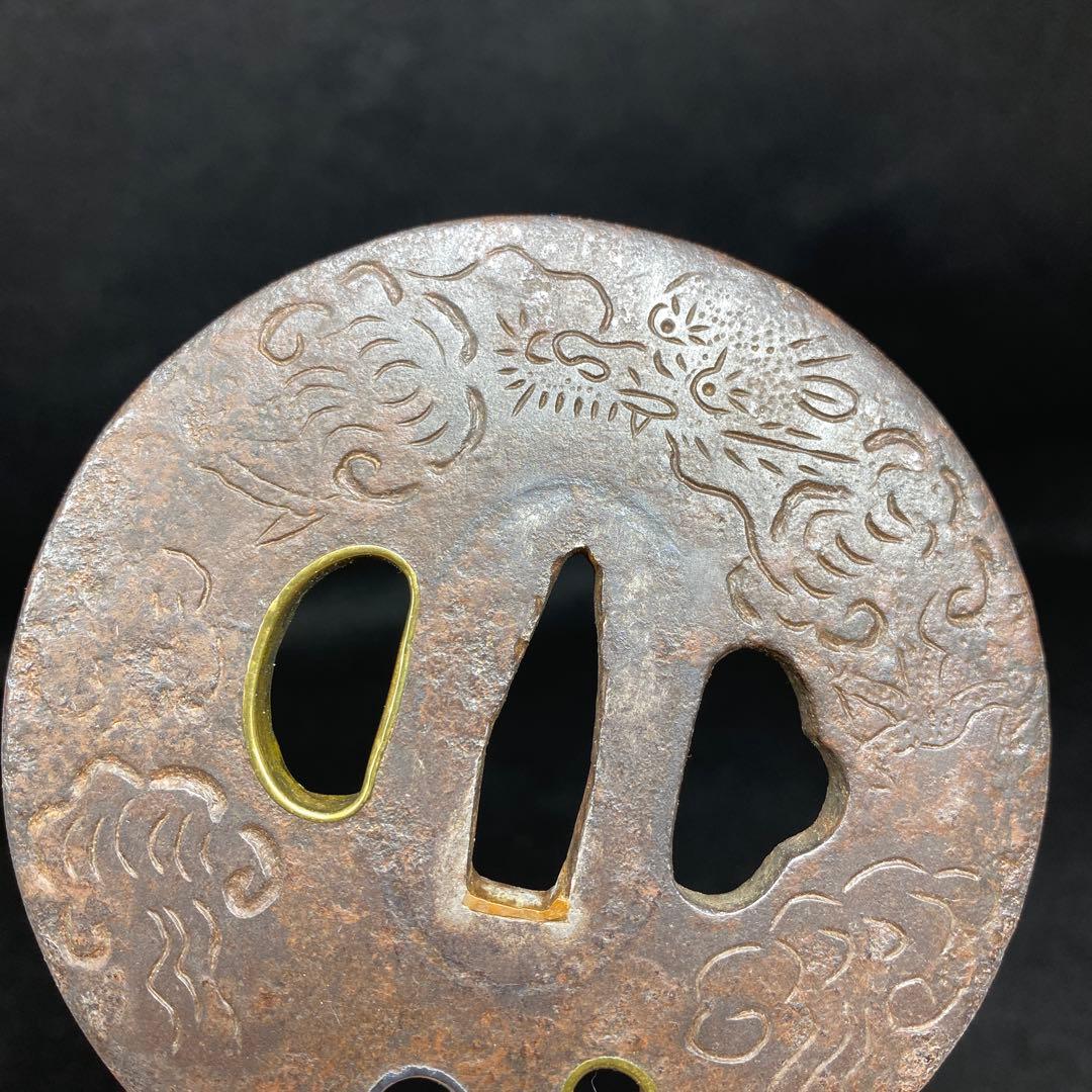 江戸期　雲龍図　金銀入　大形鍔　共箱　183g タエチ　東さ7-0310☆2F