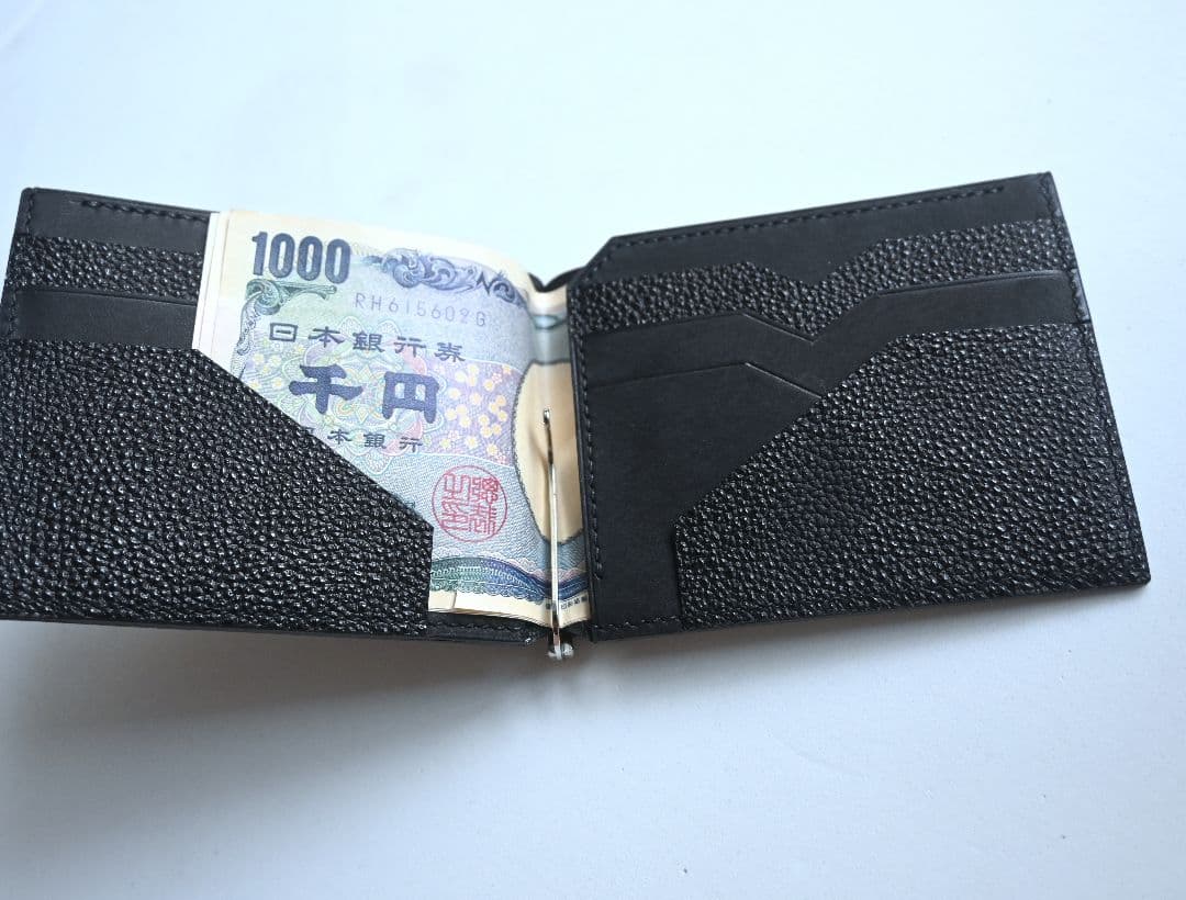 マネークリップ【黒桟革×マルゴー】　ブラック　マルゴー