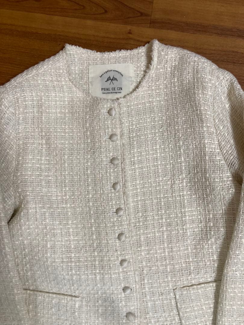 ピュアルセシンノーカラーツイードジャケット