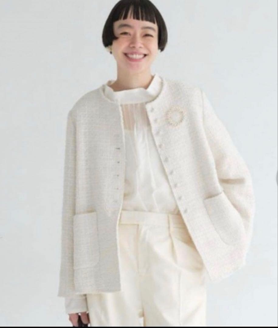 ピュアルセシンノーカラーツイードジャケット