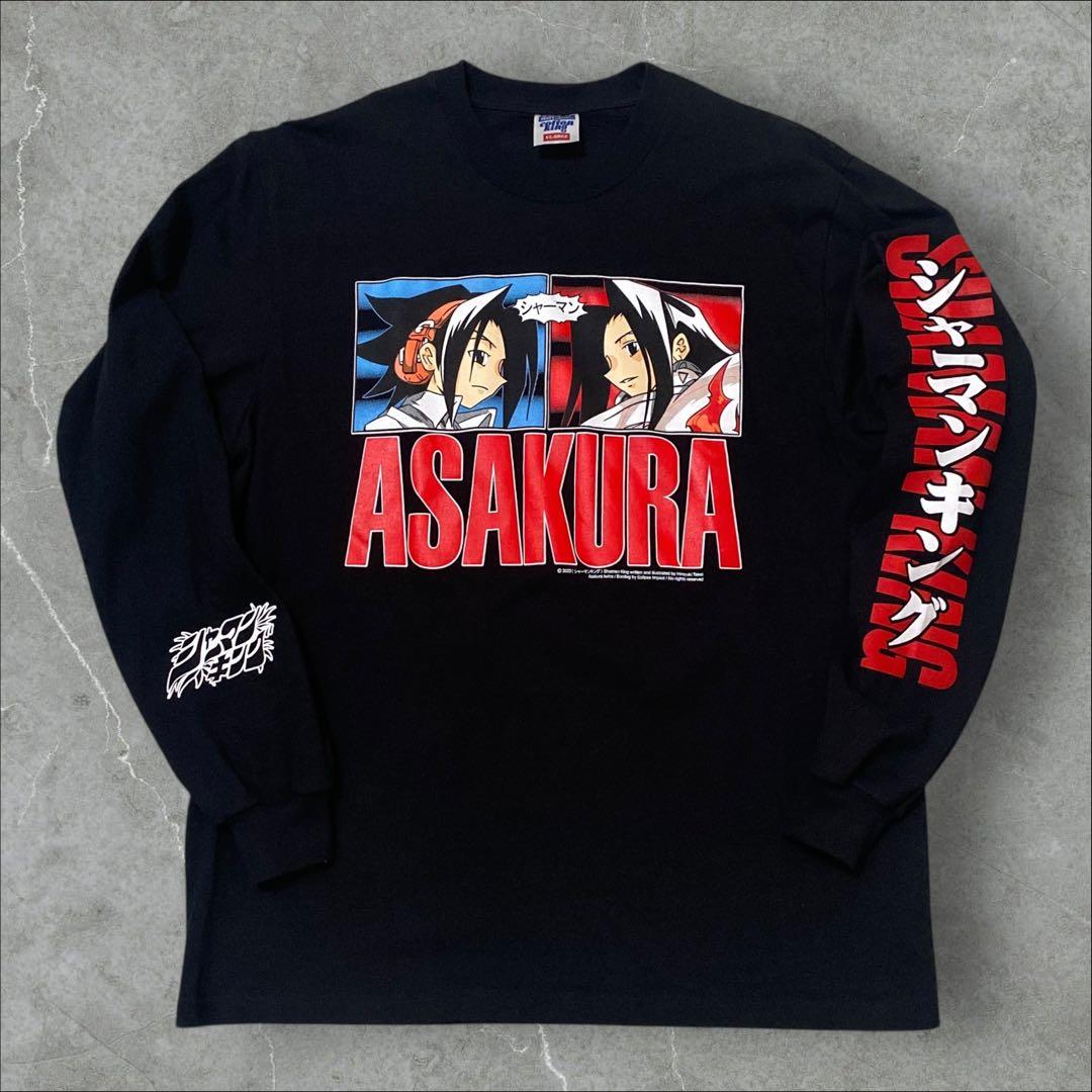 コ*ロ様 シャーマンキング袖両面プリントアニメ漫画朝倉ハオ葉ロゴデザインロンT