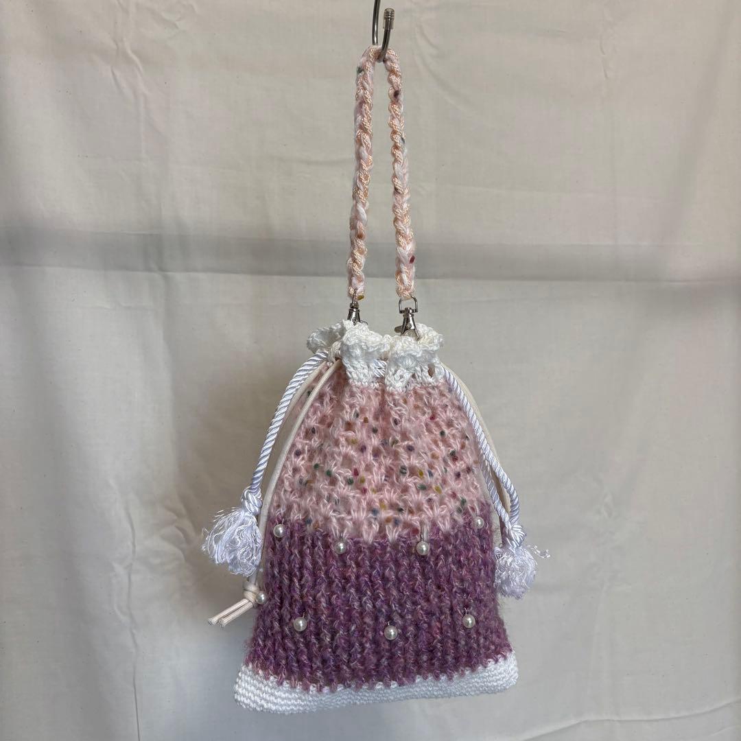 紫とピンクの巾着袋 巾着バッグ