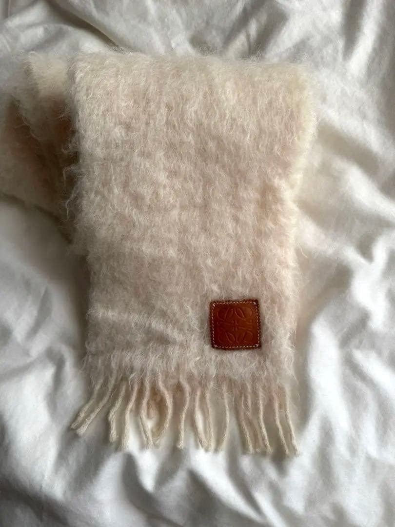 LOEWE ロエベ　アイボリー ウール マフラー フリンジ付き