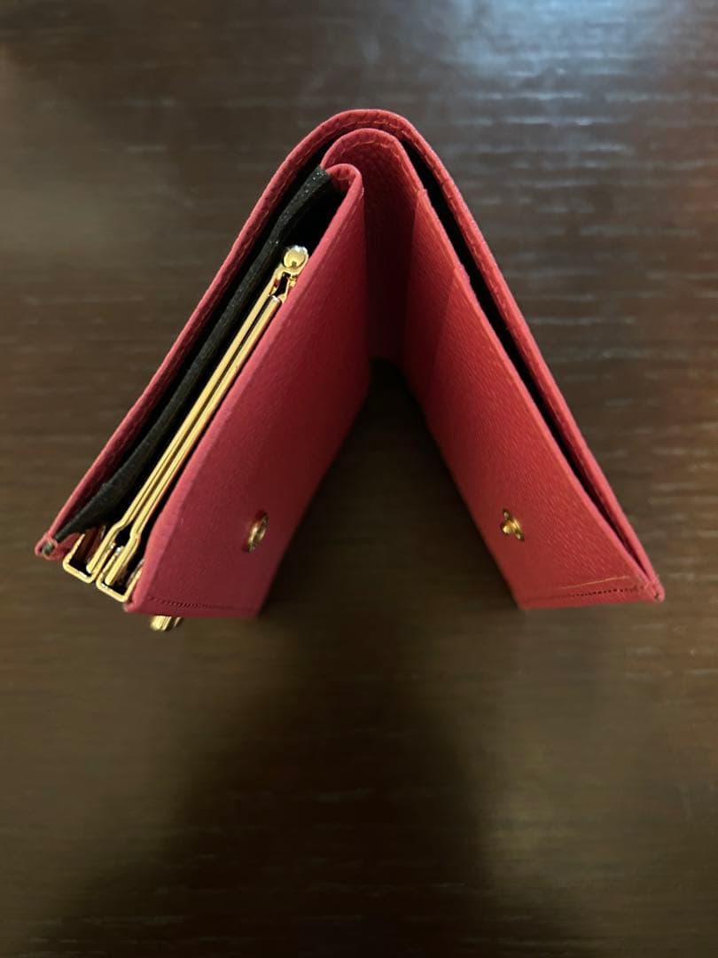 皇居　財布 ローズピンク 本革　二つ折り財布 がま口