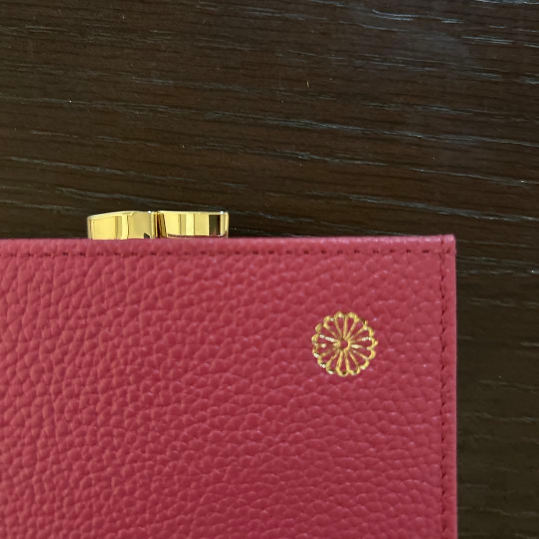 皇居　財布 ローズピンク 本革　二つ折り財布 がま口