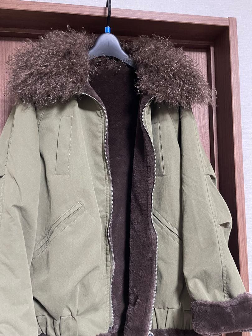 IAM イアム　ボア襟ジップブルゾン　カーキグリーン