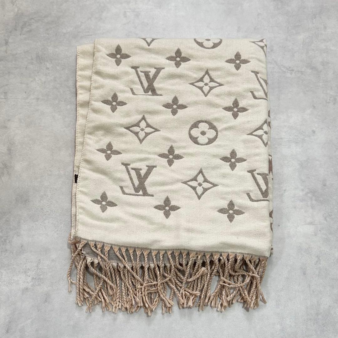 リバーシブルマフラー ストール ベージュ グレー ルイヴィトン