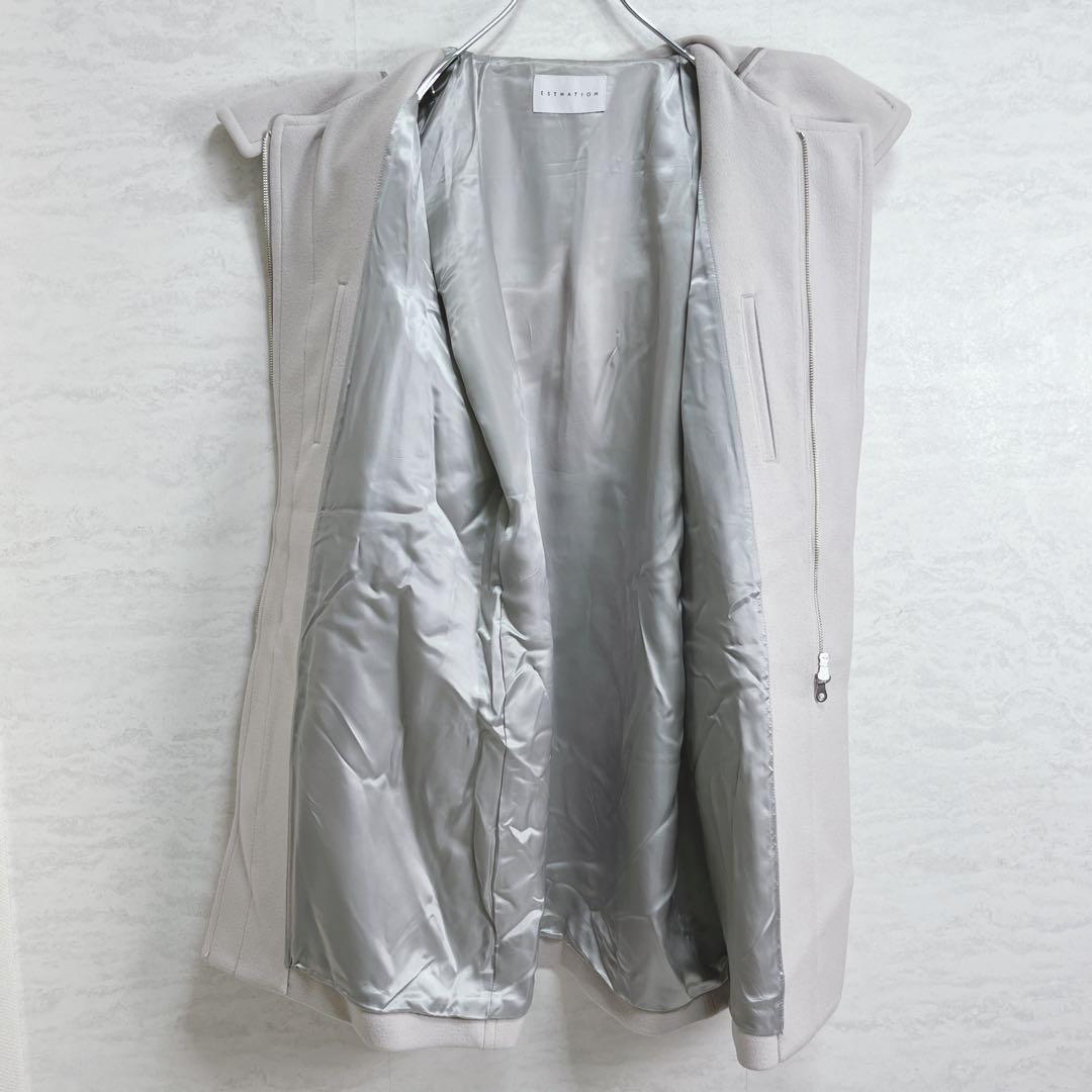 『エストネーション』ダッフルコート カシミヤ混 グレージュ ダブルジップアップ