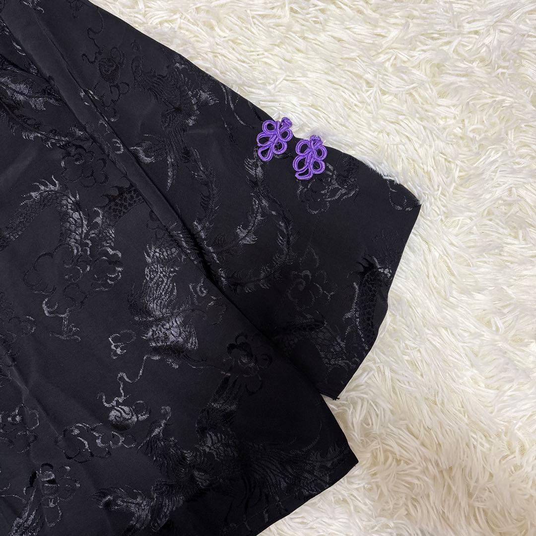 新品✨未使用✨レフレム ドラゴンチャイナシャツ 黒×紫 ショルダーZIP 長袖
